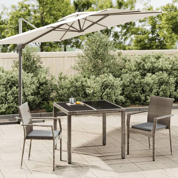 vidaXL Ensemble &agrave; manger de jardin 3 pcs coussins gris r&eacute;sine tress&eacute;e