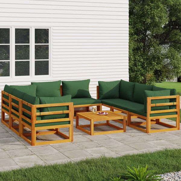 vidaXL Salon de jardin 9 pcs avec coussins vert bois massif