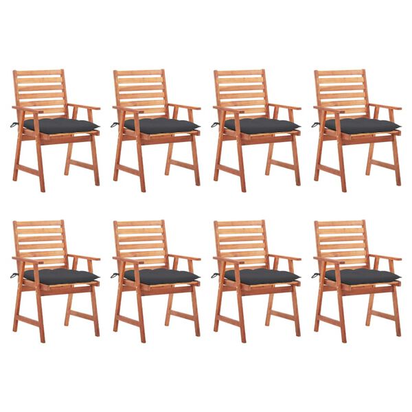 vidaXL Chaises &agrave; manger d'ext&eacute;rieur lot de 8 et coussins Acacia massif