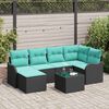 vidaXL Ensemble de canap&eacute; de jardin 7 pcs Noir et turquoise Poly rotin