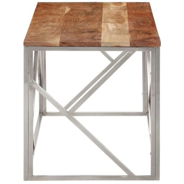 vidaXL Table basse argent&eacute; acier inoxydable et bois massif d'acacia
