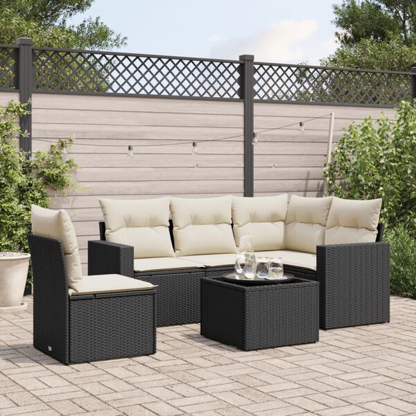vidaXL Salon de jardin 6 pcs avec coussins noir r&eacute;sine tress&eacute;e
