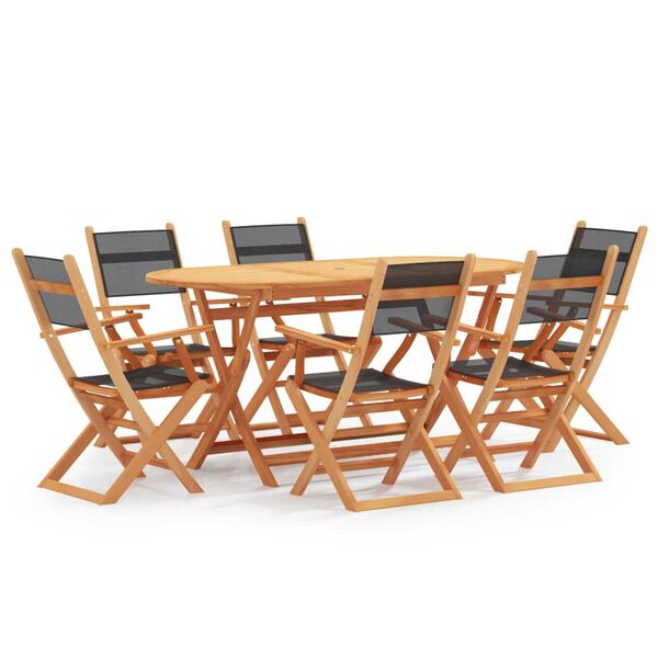 vidaXL Mobilier à dîner d'extérieur 7 pcs Noir Eucalyptus et textilène