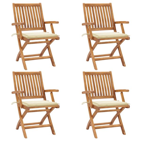 vidaXL Chaises pliables de jardin avec coussins lot de 4 Teck solide