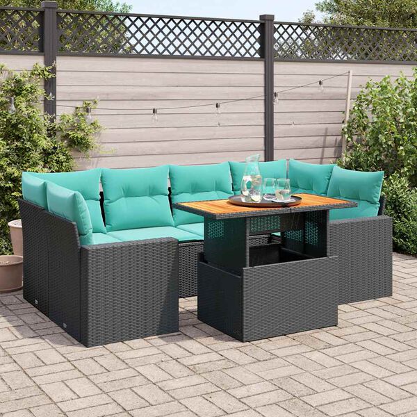 vidaXL Salon de jardin 7 pcs avec coussins noir r&eacute;sine tress&eacute;e
