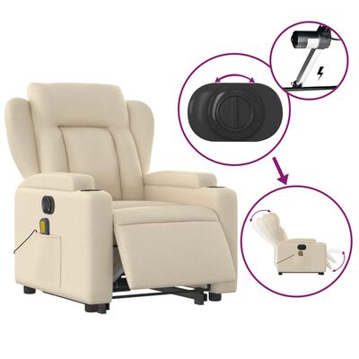 vidaXL Fauteuil inclinable de massage électrique crème tissu