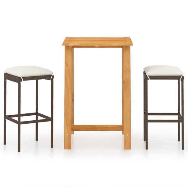 vidaXL Ensemble de bar de jardin avec coussins 3 pcs Marron