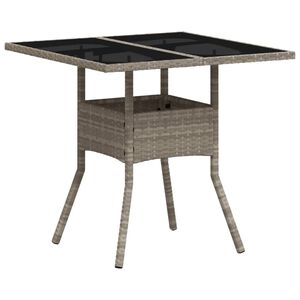 vidaXL Table de jardin avec dessus en verre gris clair r&eacute;sine tress&eacute;e