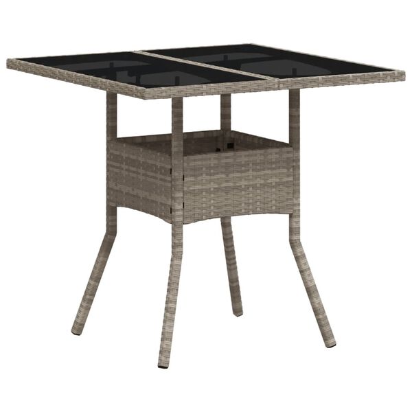 vidaXL Table de jardin avec dessus en verre gris clair r&eacute;sine tress&eacute;e