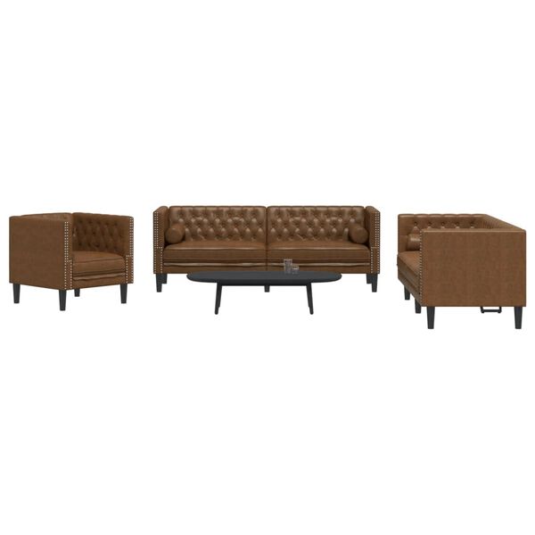vidaXL Ensemble de canap&eacute; Chesterfield et traversins 3 pcs marron
