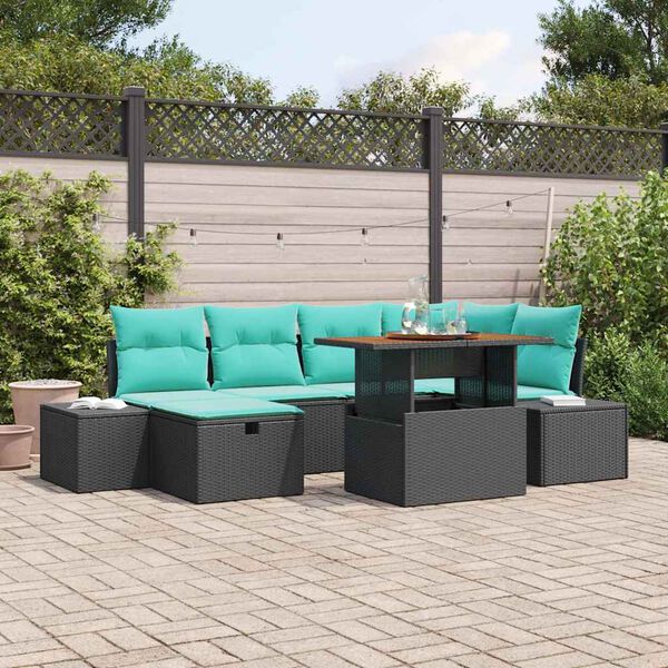 vidaXL Ensemble de canap&eacute; de jardin 7 pcs Noir polyrotin