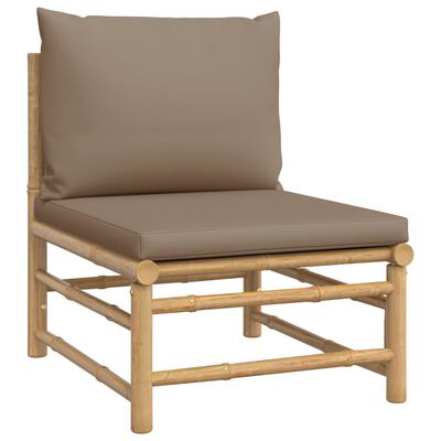 vidaXL Canapé central de jardin avec coussins taupe bambou