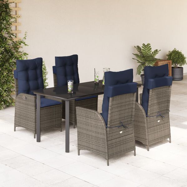 vidaXL Ensemble &agrave; manger de jardin 5 pcs coussins gris r&eacute;sine tress&eacute;e