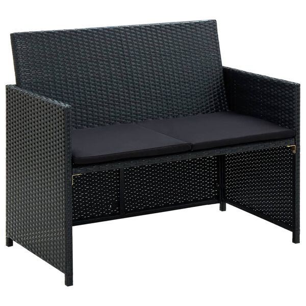 vidaXL Salon de jardin 4 pcs avec coussins Résine tressée Noir
