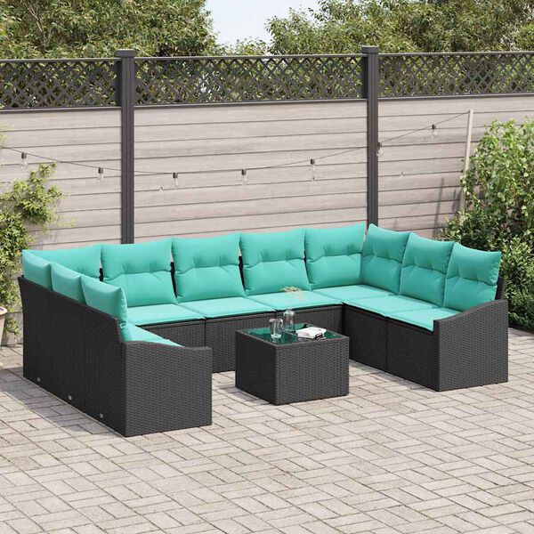 vidaXL Ensemble de canap&eacute; de jardin 10 pcs Noir et turquoise