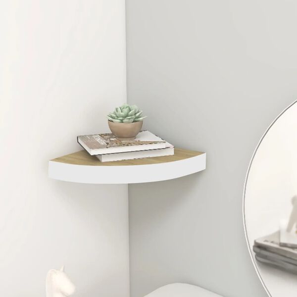 vidaXL &Eacute;tag&egrave;re d'angle murale Ch&ecirc;ne et blanc 25x25x3,8 cm MDF