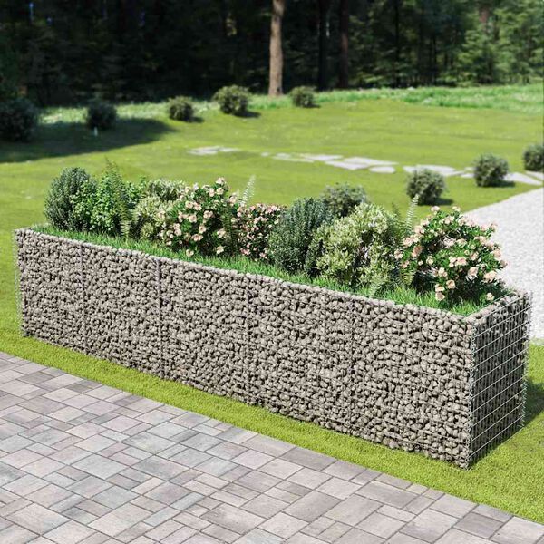 vidaXL Lit sur&eacute;lev&eacute; &agrave; gabion Acier galvanis&eacute; 450x90x100 cm