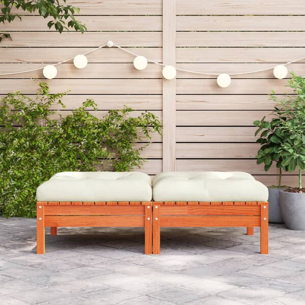 vidaXL Repose-pieds de jardin avec coussins 2 pcs bois massif pin