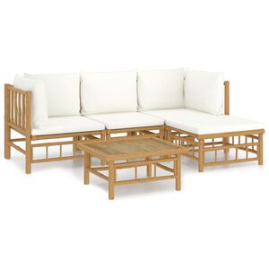 vidaXL Salon de jardin 5 pcs avec coussins blanc cr&egrave;me bambou