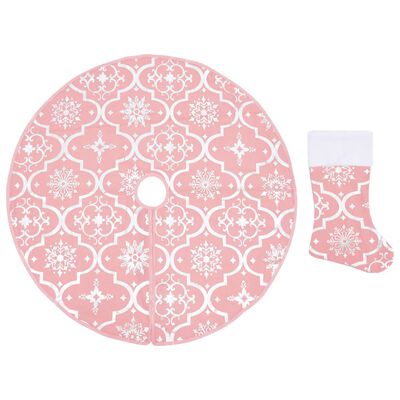 vidaXL Jupe de sapin de Noël de luxe avec chaussette Rose 122 cm Tissu