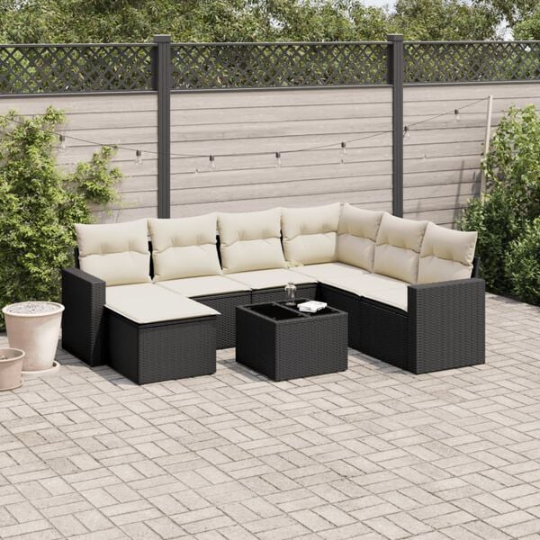 vidaXL Salon de jardin 8 pcs avec coussins noir r&eacute;sine tress&eacute;e