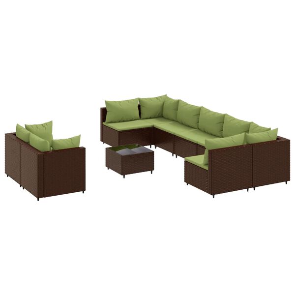 vidaXL Salon de jardin avec coussins 9 pcs marron r&eacute;sine tress&eacute;e