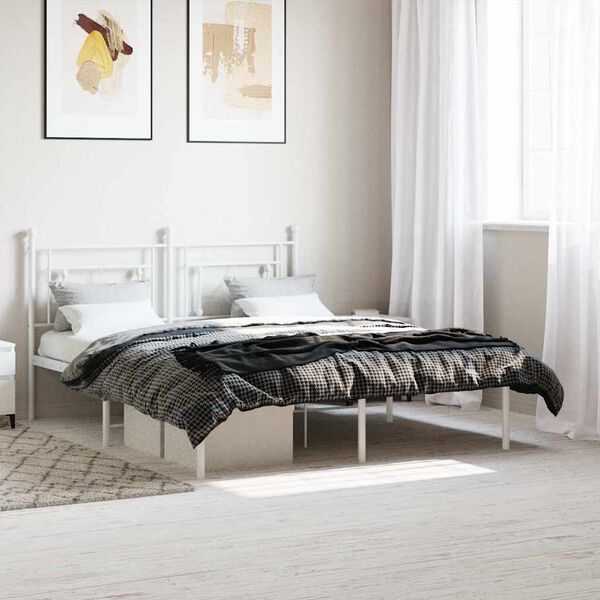 vidaXL Cadre de lit métal sans matelas et tête de lit blanc 150x200 cm