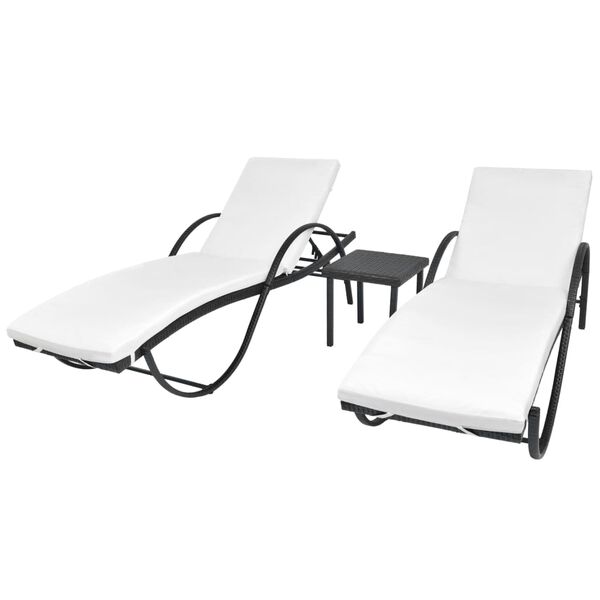 vidaXL Chaises longues lot de 2 avec table résine tressée noir