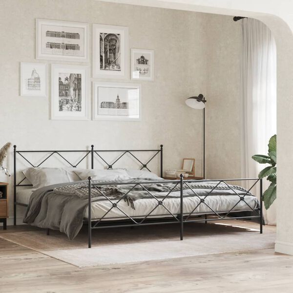 vidaXL Cadre de lit m&eacute;tal sans matelas avec pied de lit noir 193x203cm