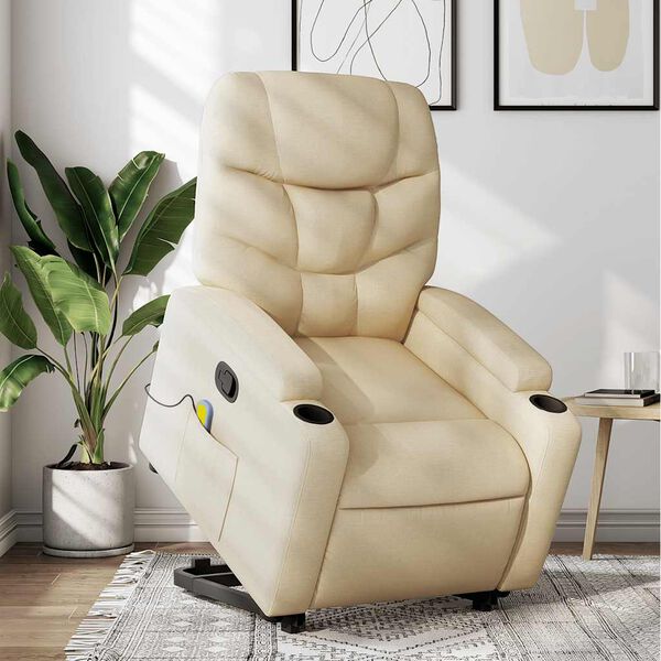 vidaXL Fauteuil inclinable de massage crème tissu