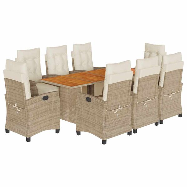 vidaXL Ensemble &agrave; manger de jardin et coussins 9 pcs beige Poly rotin