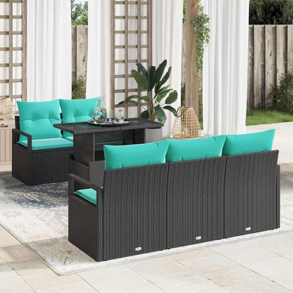 vidaXL Ensemble de canap&eacute; de jardin avec coussin 6 pcs Noir Poly rotin