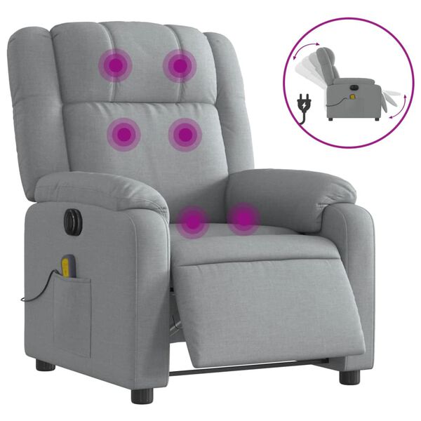 vidaXL Fauteuil inclinable de massage &eacute;lectrique gris clair tissu