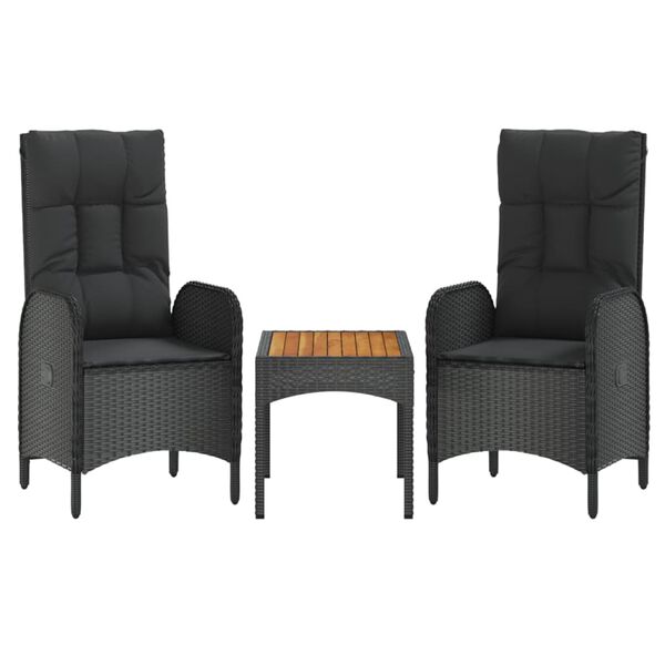 vidaXL Salon de jardin 3 pcs avec coussins Noir R&eacute;sine tress&eacute;e