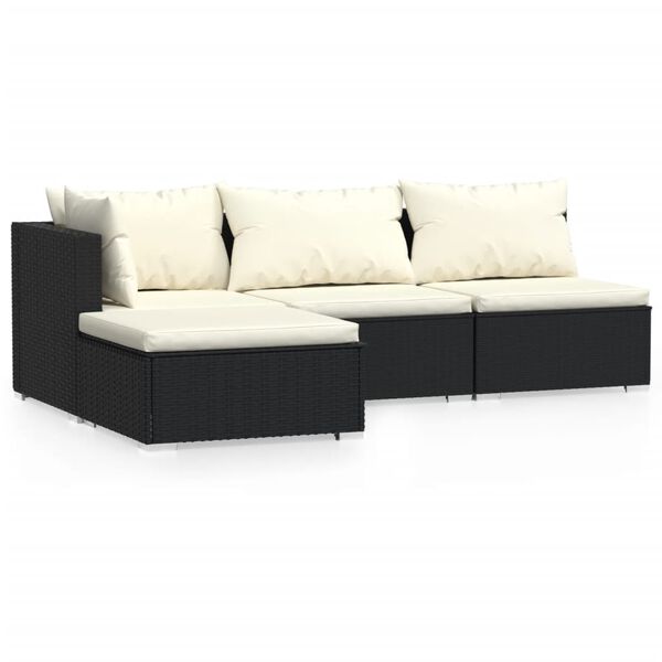 vidaXL Salon de jardin 4 pcs avec coussins Noir R&eacute;sine tress&eacute;e