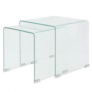 vidaXL Ensemble de tables gigognes 2 Pi&egrave;ces Verre tremp&eacute; Transparent
