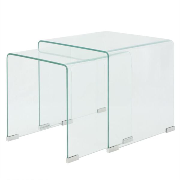 vidaXL Ensemble de tables gigognes 2 Pi&egrave;ces Verre tremp&eacute; Transparent