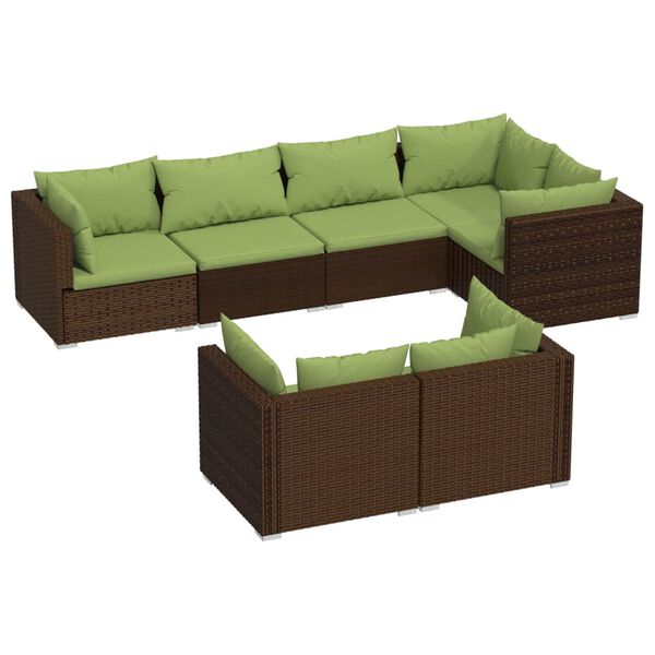 vidaXL Salon de jardin avec coussins 7 pcs marron r&eacute;sine tress&eacute;e