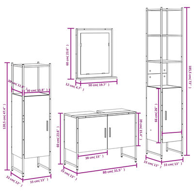 vidaXL Ensemble d’armoires salle de bain 4 pcs noir bois d'ingénierie