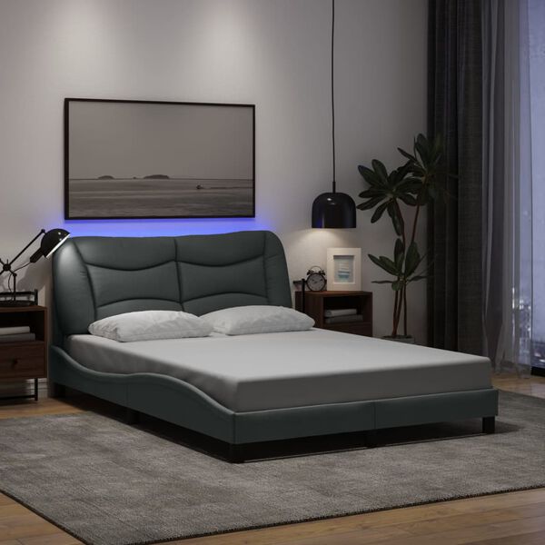 vidaXL Cadre de lit avec LED sans matelas Hvar gris clair 137x190 cm tissu