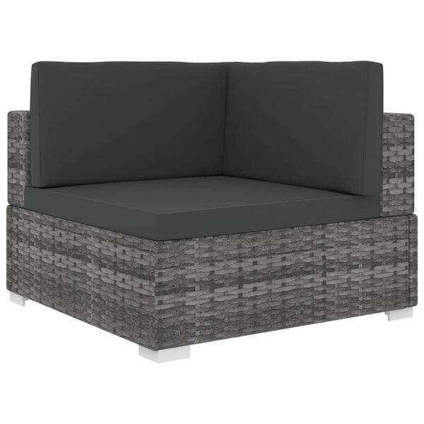 vidaXL Chaise d'angle sectionnelle avec coussins r&eacute;sine tress&eacute;e gris