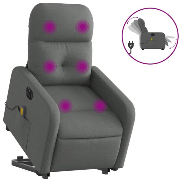 vidaXL Fauteuil inclinable de massage électrique gris foncé tissu