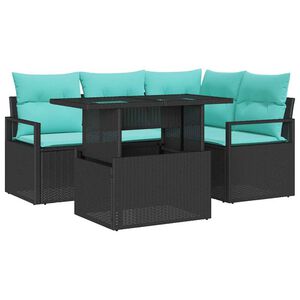 vidaXL Ensemble de canap&eacute; de jardin 5 pcs Noir et bleu polyrotin