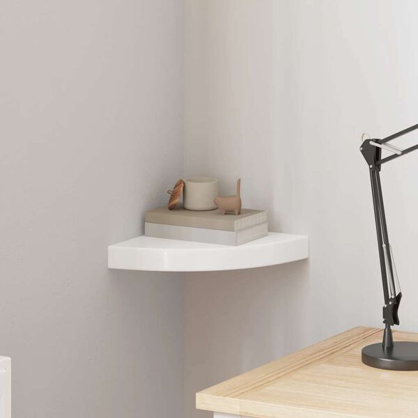 vidaXL &Eacute;tag&egrave;re d'angle flottante Blanc brillant 25 x 25 x 3,8 cm MDF