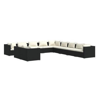 vidaXL Salon de jardin 11 pcs avec coussins noir résine tressée