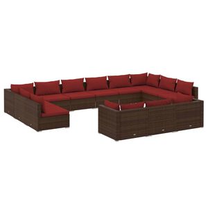 vidaXL Salon de jardin 13 pcs avec coussins Marron R&eacute;sine tress&eacute;e