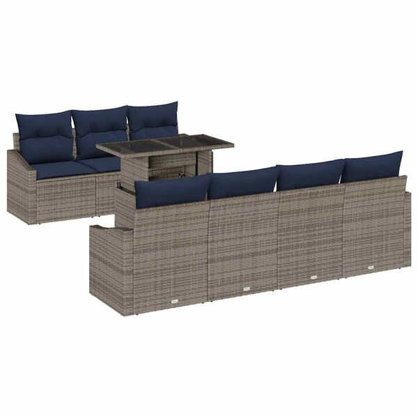 vidaXL Ensemble de canap&eacute; de jardin 8 pcs Gris et bleu marine