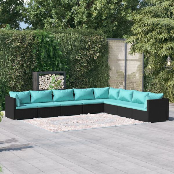 vidaXL Salon de jardin 8 pcs avec coussins R&eacute;sine tress&eacute;e Noir