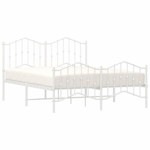vidaXL Cadre de lit m&eacute;tal sans matelas et pied de lit blanc 135x190 cm
