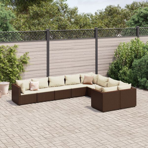 vidaXL Salon de jardin avec coussins 9 pcs marron r&eacute;sine tress&eacute;e